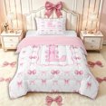 thumbnail image 1 of Manfei Girls Pink Personalized Initial L Twin Comforter Sets 3-Piece,Kids Teens Kawaii Ribbon Bow Grid Bedding Set,Pink Reversible,Microfiber Bedroom Decor, 1 of 6