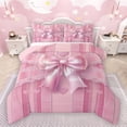 thumbnail image 1 of Manfei Girls Pink Ribbon Bowknot Bedding Comforter Set 2pcs,Geometric Stripes Twin Comforter Sets Microfiber,Dreamy Princess Breathable Bedding Set,Microfiber Bedroom Decor,Reversible, 1 of 8