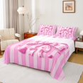 thumbnail image 1 of Manfei Girls Pink Ribbon Bowknot Twin Sheet Sets 3pcs,Geometric Stripes Twin Fitted Sheet Microfiber,Dreamy Princess Breathable Flat Sheet,Microfiber Bedroom Decor, 1 of 7
