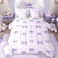 thumbnail image 1 of Manfei Girls Purple Bow 7-Piece Bedding Comforter Set,Girly Cute Dot Bowknot King Bedding Sets For Girls,Princess Bow-Tie Reversible, 1 of 10