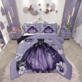 thumbnail image 1 of Manfei Girls Purple Dress Queen Comforter Set, Fashion Flower Floral Bedding Comforter Set, Cartoon Princess Style Reversible Bedding Set, Lightweight Room Decor, 3-Piece, 1 of 8