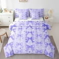 thumbnail image 1 of Manfei Girls Purple Ribbon Bedding Comforter Set 7 Pieces, Dreamy Bowknot Bow-tie Full Bedding Set, Princess Cartoon Style Reversible Fitted Sheet Flat Sheet, Microfiber Bedroom Decor, 1 of 7