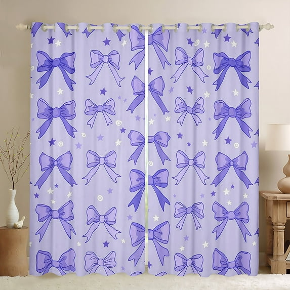 Manfei Girls Purple Ribbon Curtains Pack of 2 (42x84 Each), Dreamy Bowknot Bow-tie Curtains Blackout, Princess Cartoon Style Bedroom Curtains, Curtains Blackout Bedroom Decor