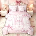 thumbnail image 1 of Manfei Girls Shabby Chic Bow Tie Letter Monogrammed H Bedding Comforter Set 7-Piece,Kids Teens Romantic Princess Style Initial King Bedding Sets,Pink Reversible,Super Cozy Room Decor, 1 of 7
