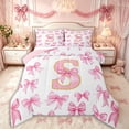thumbnail image 1 of Manfei Girls Shabby Chic Ribbon Bow Personalized Initial S Full Size Comforter Sets 3 Pieces,Kids Teens Gold Sparkling Sequins Bedding Sets,Pink Reversible,Ultra Soft Home Decor, 1 of 6