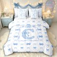 thumbnail image 1 of Manfei Girls Shabby Chic Romantic C Personalized Initial Bedding Comforter Set 7pcs,Teens Women Dreamy Princess Bowknot Queen Bedding Sets,Ultra Soft Home Decor, 1 of 7