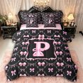 thumbnail image 1 of Manfei Girls Shabby Chic Romantic P Personalized Initial Bedding Comforter Set 7pcs,Teens Women Dreamy Princess Bowknot Queen Bedding Sets,Pink Reversible,Microfiber Bedroom Decor, 1 of 7