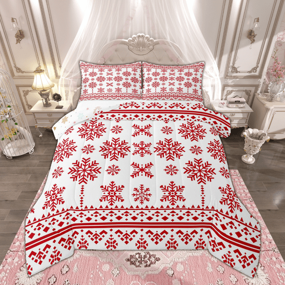 Manfei Girls Snowflakes Full Size Comforter Sets, Happy New Year Bedding Comforter Set, Merry Christmas Xmas Bedding Sets, Microfiber Bedroom Decor, Reversible 3 Pieces