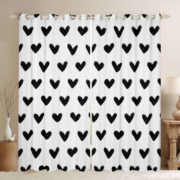 Manfei Girls White Black Black Out Curtains,Cartoon Loves Print Curtains Pack of 2 (42x63 Each),Romantic Theme Bedroom Curtains For Kids,Microfiber Bedroom Decor