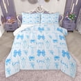 thumbnail image 1 of Manfei Girly Blue Ribbon Full Size Comforter Sets for Kids, Kawaii Cartoon Bow-tie Bedding Comforter Set, Princess Bowknot Style Reversible Bedding Sets, Luxury Bedroom Decor, 3-Piece, 1 of 9