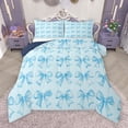 thumbnail image 1 of Manfei Girly Blue Ribbon Queen Comforter Set for Kids, Kawaii Cartoon Bow-tie Bedding Sets, Princess Bowknot Style Reversible Bedding Comforter Set, Breathable Home Decor, 3 Pieces, 1 of 9
