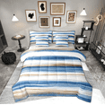 thumbnail image 1 of Manfei Girly Blue Stripes Bedding Comforter Set 7 Pieces for Adult, Oil Printing Artwork Full Bedding Set, Abstract Ombre Reversible Fitted Sheet Flat Sheet, Breathable Home Decor, 1 of 7