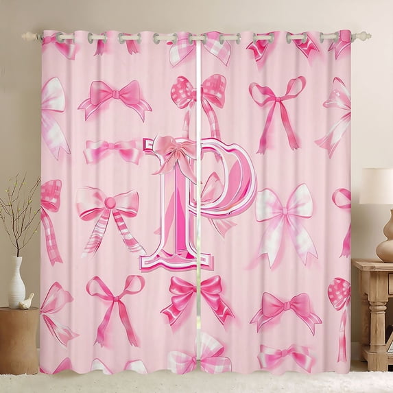 Manfei Girly Bow Blackout Curtains Set of 2 (52x84 Each) For Girls,Pink Cute Letter F Monogram Window Curtains