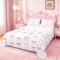 thumbnail image 1 of Manfei Girly Bow Full Size Sheets For Kids,Pink Ribbon Bowknot Bed Sheets,4pcs, 1 of 6