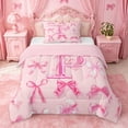 thumbnail image 1 of Manfei Girly Bow Twin Comforter Sets For Girls,Pink Cute Letter F Monogram Bedding Set,Pink Reversible,2 Pieces, 1 of 7