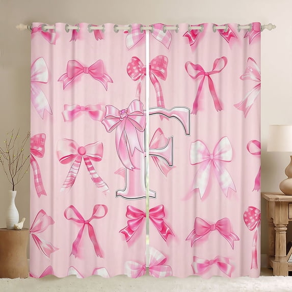 Manfei Girly Bowknot Curtains Pack of 2 (42x84 Each) For Kids,Pink Cute Letter F Monogram Curtains Blackout