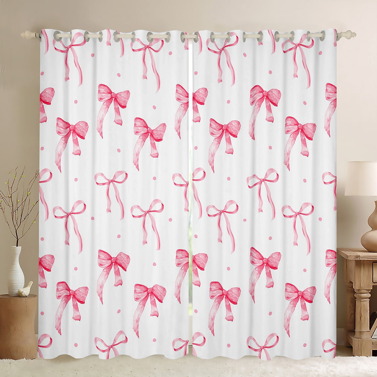 Manfei Girly Bowtie Blackout Curtains,Polka Dots Curtains Pack of 2 ...