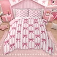 thumbnail image 1 of Manfei Girly Cartoon Bowknot Queen Comforter Set, Chic Stripes Ombre Bedding Sets, Teens Kids Girls Female Reversible Bedding Comforter Set, Luxury Bedroom Decor, 3pcs, 1 of 9