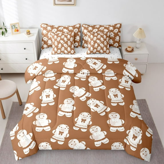Manfei Girly Cartoon Dessert Bedding Comforter Set 7pcs, Kawaii Gingerbread Man Queen Bedding Sets, Merry Christmas Reversible Queen Sheet Sets, Super Cozy Room Decor