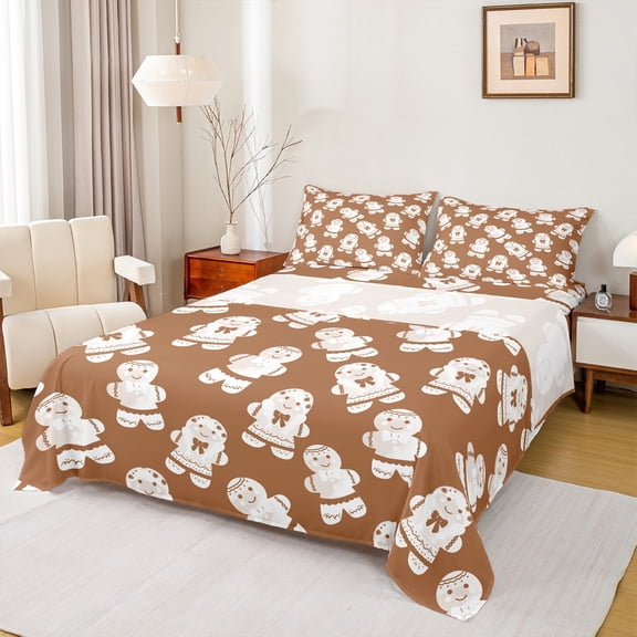Manfei Girly Cartoon Dessert Twin Sheet Sets, Kawaii Gingerbread Man Twin Fitted Sheet, Merry Christmas Flat Sheet, Super Cozy Room Decor, 3-Piece