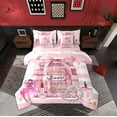 thumbnail image 1 of Manfei Girly Fashion Bow Bedding Comforter Set 7pcs,Books Pearl Perfume Queen Bedding Sets,Pink White Lines Queen Sheet Sets For Girls,Breathable Home Decor,Reversible, 1 of 8