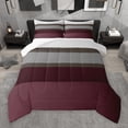 thumbnail image 1 of Manfei Girly Maroon Stripes Queen Comforter Set for Female, Modern Abstract Ombre Bedding Sets, Chic Fashion Artwork Reversible Bedding Comforter Set, Luxury Bedroom Decor, 3pcs, 1 of 9