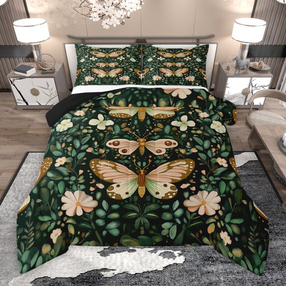 Manfei Girly Mystic Butterfly Full Size Comforter Sets for Girls, Mandala Rustic Floral Bedding Comforter Set, Hippie Cartoon Animal Reversible Bedding Sets, Luxury Bedroom Decor, 3 Pieces