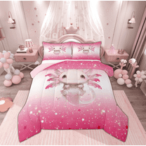 Manfei Girly Pink Axolotl Bedding Comforter Set for Teen, Kawaii Cute Animal Twin Comforter Sets, Princess Cartoon Style Reversible Bedding Set, Lightweight Room Decor, 2 Pieces