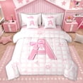 thumbnail image 1 of Manfei Girly Pink A Bedding Comforter Set 7 Pieces for Kids, Kawaii Initial Letter Full Bedding Set, Cartoon Buffalo Plaid Reversible Fitted Sheet Flat Sheet, Luxury Bedroom Decor, 1 of 7
