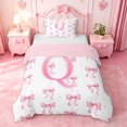 thumbnail image 1 of Manfei Girly Pink Bow Design Twin Bedding For Girls,Dreamy Princess Style Letter Q Alphabet Initial Duvet Cover Set,Pink Reversible,2pcs(No Comforter), 1 of 6