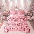 thumbnail image 1 of Manfei Girly Pink Bow-tie Bedding Comforter Set 7-Piece, Cartoon Fruit Strawberry King Bedding Sets, Kawaii Floral Reversible Bed Sheets, Super Cozy Room Decor, 1 of 7
