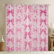 Manfei Girly Pink Bow-tie Black Out Curtains, Princess Bowknot Curtains Pack of 2 (42x63 Each), Cartoon Stars Print Bedroom Curtains, Curtains and Drapes Room Decor