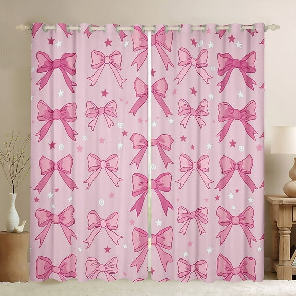 Manfei Girly Pink Bow-tie Black Out Curtains, Princess Bowknot Curtains Pack of 2 (42x63 Each), Cartoon Stars Print Bedroom Curtains, Curtains and Drapes Room Decor