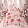 thumbnail image 1 of Manfei Girly Pink Bowknot Bedding Comforter Set for Kids, Strawberry Fruit Twin Comforter Sets, Princess Love Heart Reversible Bedding Set, Luxury Bedroom Decor, 2 Pieces, 1 of 8