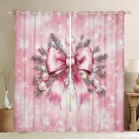 Manfei Girly Pink Bowknot Black Out Curtains for Teen, Princess Christmas Bow Curtains Pack of 2 (42x63 Each), Magic Snowflake Bedroom Curtains, Living Room Curtains Decor
