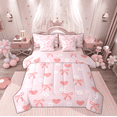 thumbnail image 1 of Manfei Girly Pink Bowknot Twin Bedding Sets 7-Piece for Girls, Kawaii Love Heart Bedding Comforter Set, Cherry Blossoms Reversible Sheet Sets, Microfiber Bedroom Decor, 1 of 8