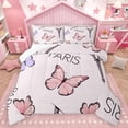 thumbnail image 1 of Homewish Girly Pink Butterfly Queen Comforter Set for Girls, Romantic Eiffel Tower Bedding Sets, Princess Cartoon Theme Reversible Bedding Comforter Set, Breathable Home Decor, 3 Pieces, 1 of 8