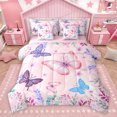 thumbnail image 1 of Homewish Girly Pink Butterfly Twin Bedding Sets 7-Piece, Spring Garden Animal Bedding Comforter Set, Princess Cartoon Reversible Sheet Sets, Ultra Soft Bedroom Decor, 1 of 7