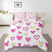 Manfei Girly Pink Cartoon Bedding Comforter Set, Kawaii Love Heart Twin Comforter Sets, Teens Boys Girls Kids Reversible Bedding Set, Super Cozy Room Decor, 2-Piece
