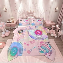 Manfei Girly Pink Cartoon Bedding Comforter Set, Modern Rock Music Twin Comforter Sets, Kawaii Princess Style Reversible Bedding Set, Super Cozy Room Decor, 2pcs