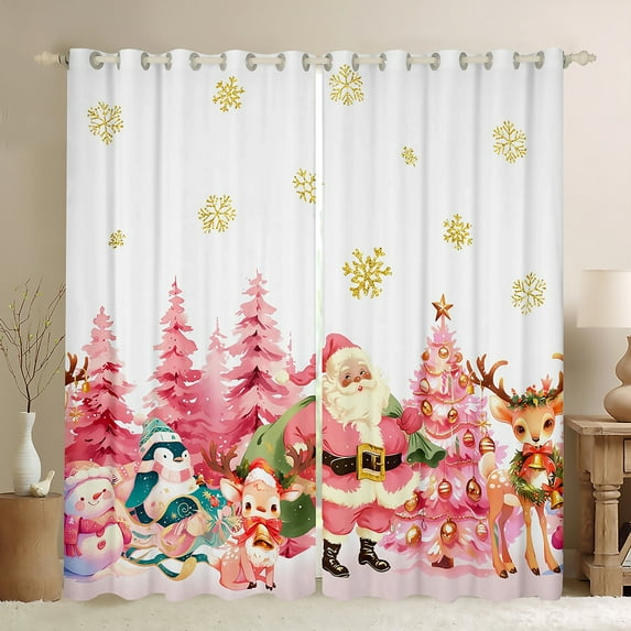 Manfei Girly Pink Cartoon Teen Curtains Pack of 2 (42x84 Each), Christmas Magic Santa Claus Curtains Blackout, Fairy Tale Reindeer Bedroom Curtains, Living Room Curtains Decor