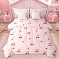 thumbnail image 1 of Manfei Girly Pink Cherry Twin Bedding Sets 7-Piece, Kawaii Cute Cartoon Bedding Comforter Set, Kids Teens Girls Women Reversible Sheet Sets, Luxury Bedroom Decor, 1 of 8