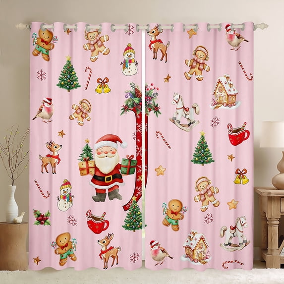 Manfei Girly Pink Christmas Black Out Curtains for Kids, Cartoon Monogrammed J Curtains Pack of 2 (42x63 Each), Kawaii Santa Claus Bedroom Curtains, Window Curtains Decor