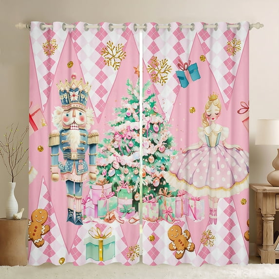 Manfei Girly Pink Christmas Curtains Pack of 2 (42x84 Each) for Girls, Kawaii Fairy Tale Princess Curtains Blackout, Royal Nutcracker Guard Bedroom Curtains, Window Curtains Room Decor