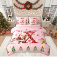 thumbnail image 1 of Manfei Girly Pink Christmas Twin Bedding Sets 7-Piece for Child, Bowknot Monogrammed X Bedding Comforter Set, Kawaii Xmas Tree Reversible Sheet Sets, Super Cozy Room Decor, 1 of 8