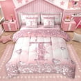 thumbnail image 1 of Homewish Girly Pink Letter T Bedding Comforter Set 7pcs, Romantic Glitter Diamond Queen Bedding Sets, Teens Kids Girls Women Reversible Queen Sheet Sets, Lightweight Room Decor, 1 of 7