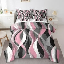 Manfei Girly Pink Minimalst Twin Bedding Sets 7-Piece, Stripes Ombre Bedding Comforter Set, Abstract Geometric Reversible Sheet Sets, Breathable Home Decor
