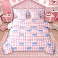 thumbnail image 1 of Manfei Girly Pink Plaid 7-Piece Twin Bedding Sets for Teens, Dreamy Cartoon Blue Bow-tie Bedding Comforter Set, Kawaii Ribbon Reversible Sheet Sets, Breathable Home Decor, 1 of 8