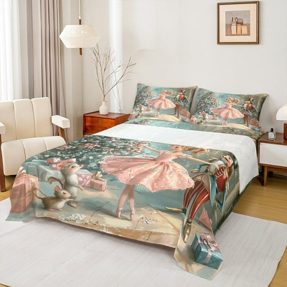 Manfei Girly Pink Princess Twin Sheet Sets, Christmas Nutcracker Royal Guarder Twin Fitted Sheet, Dreamy Fairy Tale Flat Sheet, Ultra Soft Home Decor, 3pcs