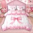 thumbnail image 1 of Manfei Girly Pink Ribbon 7-Piece Twin Bedding Sets for Kids, Cute Cartoon Bow-tie Bedding Comforter Set, Princess Bowknot Style Reversible Sheet Sets, Breathable Home Decor, 1 of 8